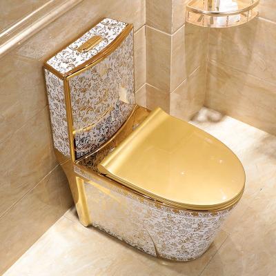 China SC-1912 Double-flush Bathroom Sanitary One Piece Gold Plated Toilet for sale