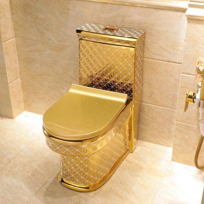 China Double-Flow Bathroom Gold Sanitary Ware Care One Piece Gold Toilet Ceramic Wc for sale