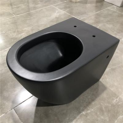 China Double-Flow Rimless P-Trap Washdown Back To Wall European Wall Bathroom Blow Toilet Bowl Ceramic Matte Black Color WC Wall-Hung Hung Toilet for sale