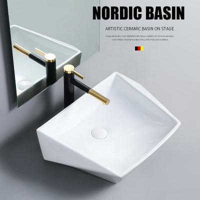 China Modern Diamond Shape Art Basin White Color Porcelain Hand Basin Bathroom Sink for sale