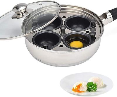 China Easy Operate Modern Innovative CMiK Stainless Steel 4 Egg Poacher Tray With Egg Cup Tray Pan Lid And Spatula for sale