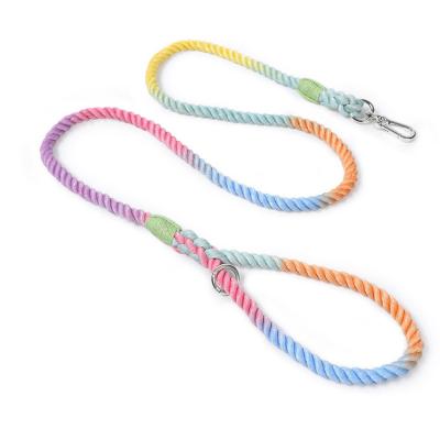 China Handmade Braided Dog Detachable Leash Color Macaron Cotton Rope Dog Leash for sale