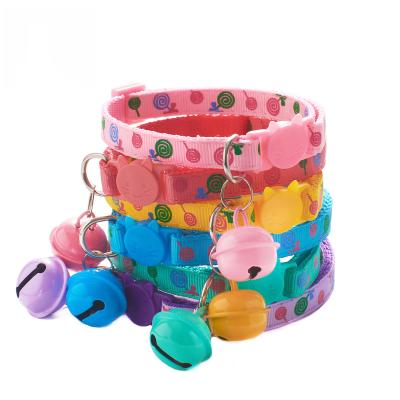 China Custom 1.0cm Pet Collar Quick Release Cat Buckle Lollipop Candy Color Colorful Cat Collar With Big Bells Multi Colors for sale