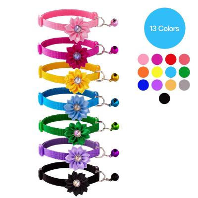 China Hot Selling Dog Cat Bell Flower Collar Diamond Cat Collar Floral Pet Collar Quick Release 13 Colors for sale