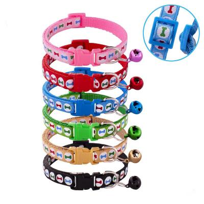 China Cute Quick Release Available Sale Pet Collar Dog Bell Collar Patch Around Dot Bone Printed Dog Collar White for sale