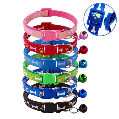 China Factory Wholesale 1.0cm Quick Release Dog Collar Cat Bell Pet Collar Dog Bone Print Nylon Paw for sale