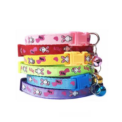 China Quick Release Bestselling Rabbit Print Dog Collar Cute Nylon Detachable Pet Adjustable Collars With Bells for sale