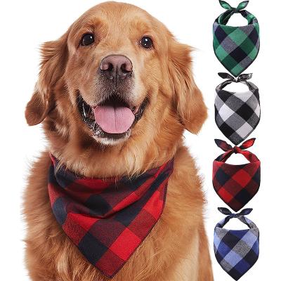 China Classic Stocked Pet Costume Decoration Cotton Dog Bandana Plaid Christmas Bandanas Scarf Triangle Bibs Set For Pets for sale