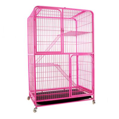 China Factory Direct Cat Cage Pet Cat Villa Metal Square Tube 3 Layer Indoor Cat House With Large Clear Space for sale