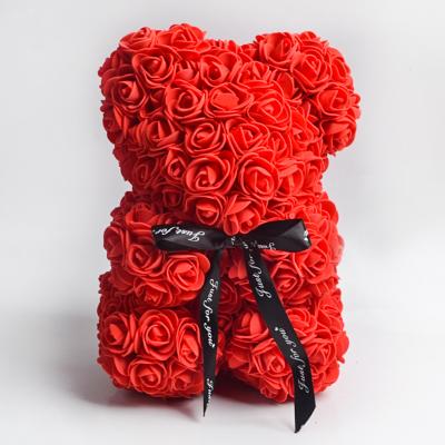 China Cheap Multicolor PE Rose Teddy Bear Artificial Flowers 25cm 40cm Natural Touch Teddy Bear Plush Toy Valentine With Gift Box for sale