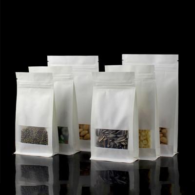 China Recyclable Paper Bag Recyclable Flat Bottom Paper Bag Tea Leaf Bag Packing Ziplock Window for sale