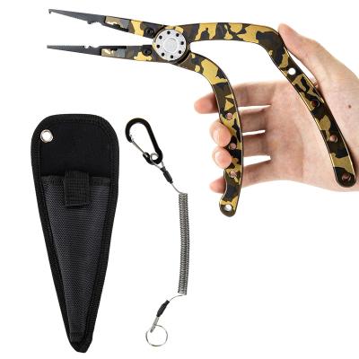 China Household Outdoor Fishing Red and Slot Aluminum Ring Fishing Pliers Camouflage Fishing Tools Stainless Steel Lip Handle Plier Hook Remover Set for sale