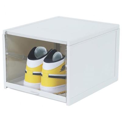 China Minimalist 2022 Transparent Foldable Shoe Display Racks Container Clear Portable Drop Front Organizer Plastic Box for sale