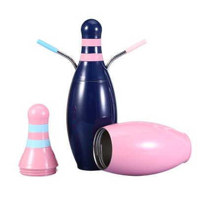 China Designer Stainless Steel Double Wall PORTABLE Sport Water Bottle With Straw Bowling Ball Shape Vacuum Flasks Custom Logo for sale