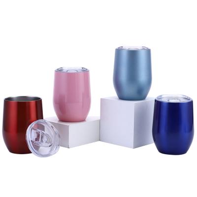 China Wholesale PORTABLE Stainless Steel Tumbler 12oz Egg Shape Wine Beer Tumbler Cups Powder Painting Double Wall Water Bottle Drinks Mug for sale