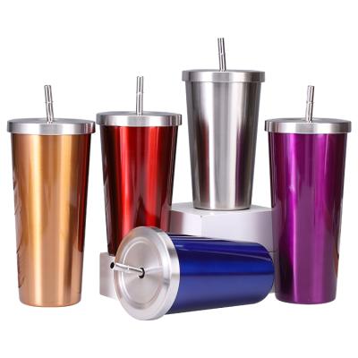 China Wholesale 600ml 800ml PORTABLE Thermal Cups Double Wall 304 Stainless Steel Vacuum Insulated Tumbler Mugs With Straw Iced Cup for sale