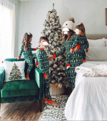 China Anti-Shrink Pop-up Christmas family wear Christmas tree printing splicing color home pajamas set for sale