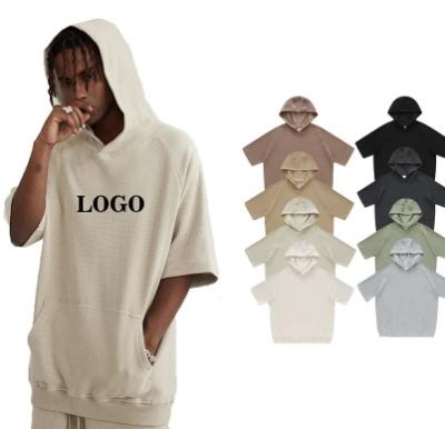 China Anti-Shrink DUOLLB Customized Size Blank Oversized T-shirt Hoodies High Quality High Street Short Sleeve Hoodie for sale