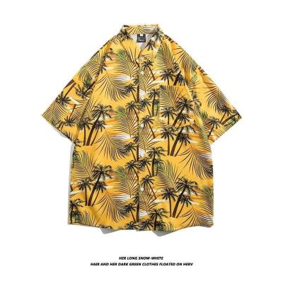 China Anti-pilling Retro Hawaiian ice shirt men and women Japanese trend new summer short-sleeved lovers beach flower shirt for sale