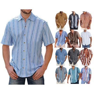 China Anti-pilling Casual striped print casual short-sleeved men's summer shirt comfortable Cardigan summer sports jacket for sale