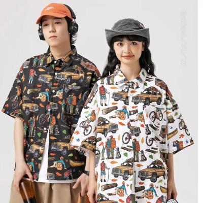 China Anti-pilling Flower shirt short-sleeved men's Hawaiian trendy shirt summer couple loose casual half-sleeved new style outer cardigan for sale