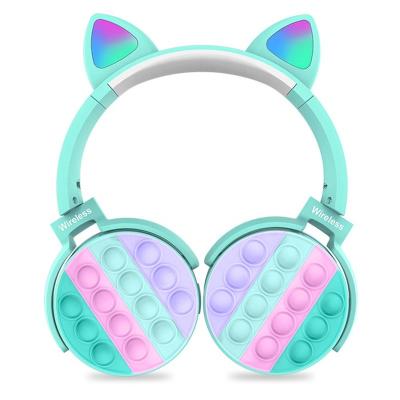 China Wireless BT Cat Ear Headset CT950 Silicone Green Rainbow Bump Push Bubble Earphone Child Relaxation Cat Ears CT-950 for sale