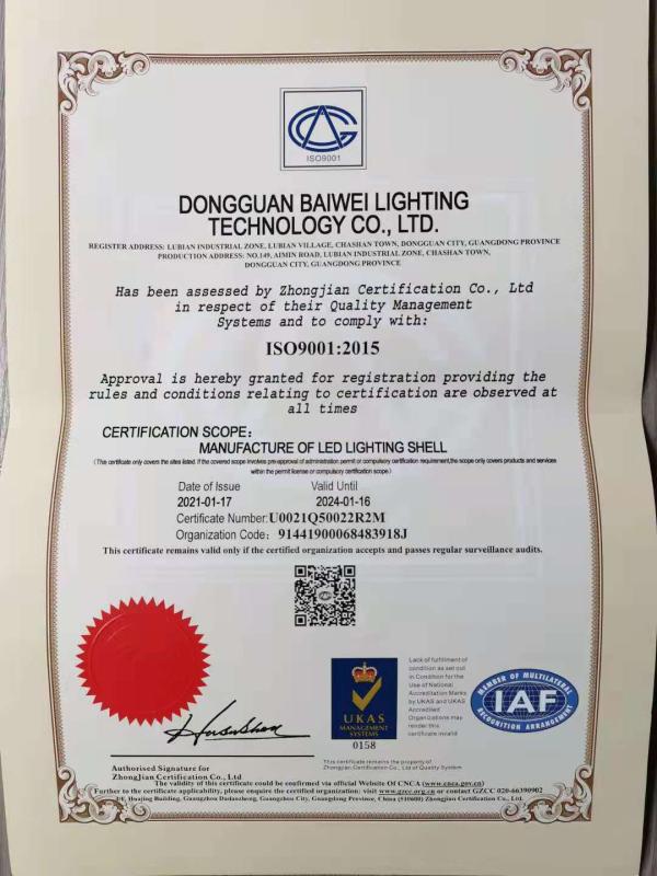 ISO9001 - Dongguan Baiwei Lighting Technology Co., Ltd.