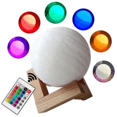 China Modern Lunar Light Gift Rechargeable 16 Colors Touch Change Remote 3D Printing Globe LED Moon Light 3D Moon Lamp for sale