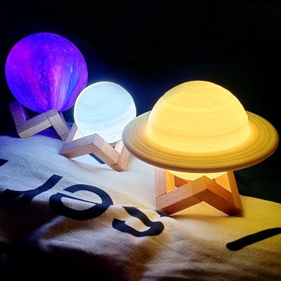 China Modern Touch Table Desk Lamp Changing Planet For Gift Saturn Art Moon 3D Light Printed Night Light for sale