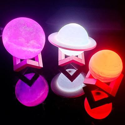 China New Modern 3D Moon Lamp 16 Colors Led Saturn Lamp Rechargeable Night Light With Remote Control And Touch Control Wood Stand for sale