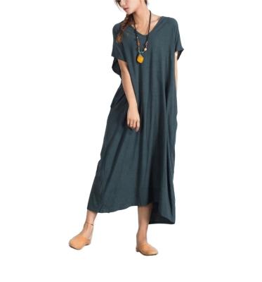 China Womens Breathable Cotton Loose Simple Elegant Style Long Plus Size Linen Dress for sale