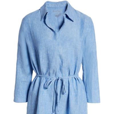 China 2023 New Women's Style Spring Hot Selling Tight-fitting Blue Square Neck Mini Linen Dress For Women Anti-static for sale