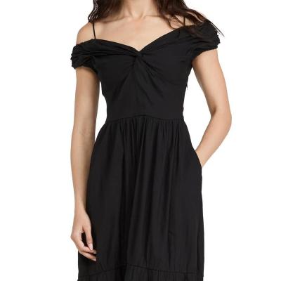 China Summer Breathable Custom Women's Spring V-Neckline Luxury Sexy Sling Pleated Long Formal Dress Fashion Casual Canvas Dress Even for sale