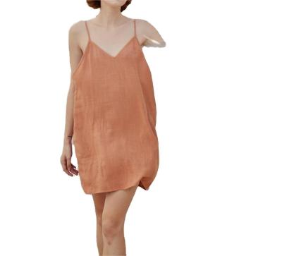 China 2022 New Design Women's Breathable Sleeveless Dress With Straps Brown Beach Mini Dress Hot Sexy Canvas Women for sale