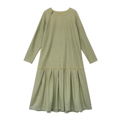 China 2022 New Sustainable Women's O-Neck Long Sleeve Canvas And Cotton Midi Dress for sale