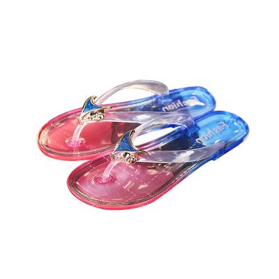 China Damping 2022 Hot Selling Jelly Crystal Rhinestone Fashion Transparent Ladies Slippers Flat Flip-Flops Women Summer Flat Flip Flops for sale