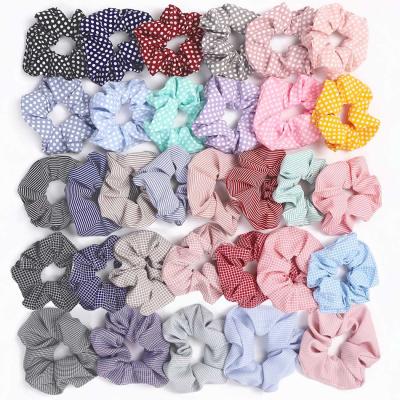 China European and American Hot European and American Hair Band Plaid Grid Chiffon Style Hair Scrunchies Soft Rubber Hair Accessories for sale