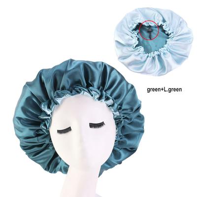 China Logo Sided Hood Soft Adjustable Satin Custom Silk Sleep Cap Double Sided Hood for sale