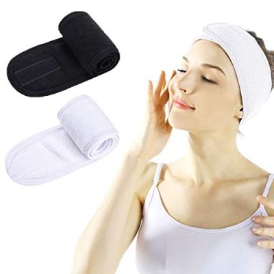 China Popular Custom Logo Headband Terry Cloth Magic Tape Washable Face Wash Spa Makeup Headband for sale