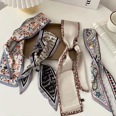 China New Fashion Beautiful Print Bag Strap Charm Women's Head Scarf Long Hair Silk Scarf Popular Luxury Silk Elegant Headwear Scarf for sale