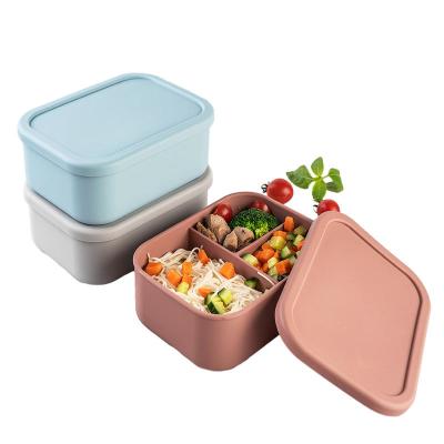 China Food Preparing Leakproof Meal Lunch 3 Compartment Bento Lunch Box School Kids Kids Silicone Lunch Box With Lid for sale