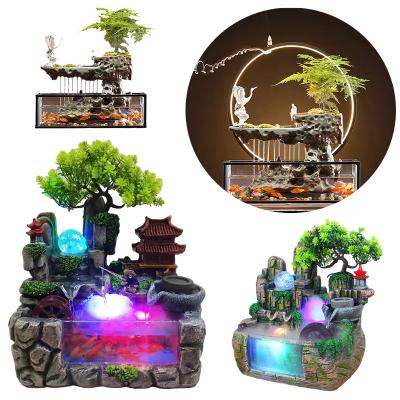 China Home Indoor Decor Desktop Resin Desktop Water Fountain With Relaxation Mini Desktop Light Mist Fountain Indoor And Outdoor Decoration for sale