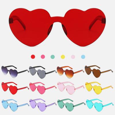 China Other Color Promotion Eyewear Party Heart Shaped Frameless Rimless Sunglasses Transparent Glass Custom Candy Logo for sale