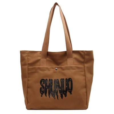 China Portable Wholesale Custom Logo Printed Reusable Grocery Canvas Shopping Bag Eco - Friendly With Buckles Pocket for sale