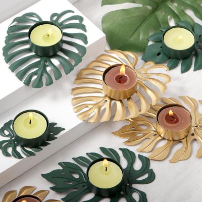 China Party Wedding Ornament Candle Holder Metal Shape Leaf Gold Decor Candlestick Home Decor Candle Light Wholesale Home Bar Office for sale