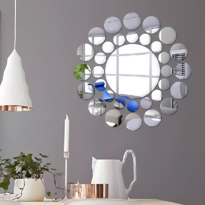 China 33Pcs DIY 3d Circle Mirror Wall Sticker Modern Removable Round Mirror Decors Adhesive Wall Decals Decoration for sale