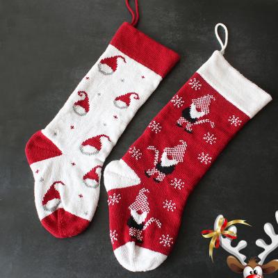 China 2021 Newest Christmas Home Decor Christmas Tree Decoration Socks Knit Store Shape Santa Christmas Candy Gift Bag for Holiday Home Decorations for sale