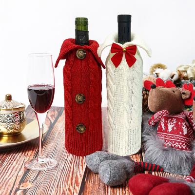 China Retro Polyester Fiber Christmas Theme Red Wine Bottle Decoration Sweater Style Table Decoration Christmas Decorations for sale