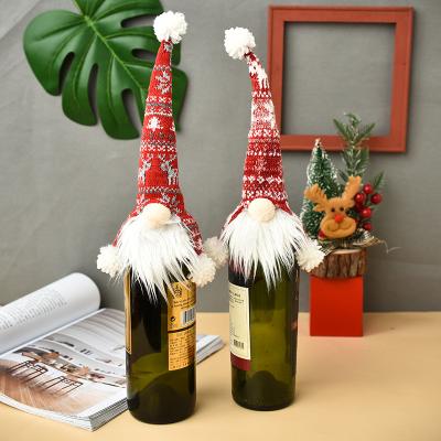 China Knitted Fabric + Real Cotton Christmas Forester Faceless Old Man 2021 Wine Bottle Cover for Table Wine Bottle Bag Christmas Party New Year Home Decoration for sale