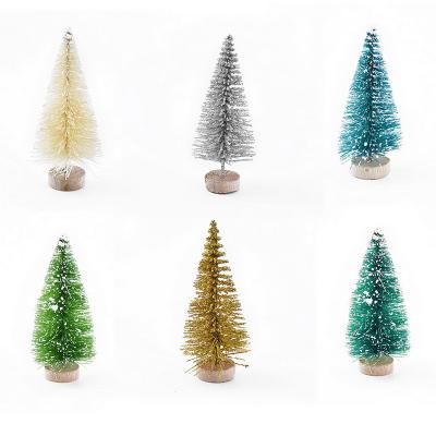 China Sisal/Pine Silk Small Santa Snow Frost Village House New Year's Supplies Needles 12Pcs/lot Mini Christmas Tree Sisal Silk Cedar Home Decor 4.5CM for sale